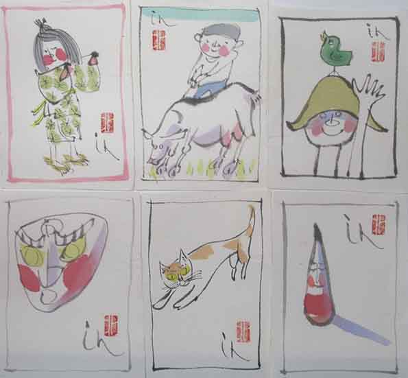 北島新平肉筆画 6枚組 | 呂古書房